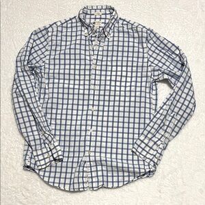 J. Crew Men's Blue and White‎ Windowpane Plaid Shirt 100% Cotton Tailor Fit S